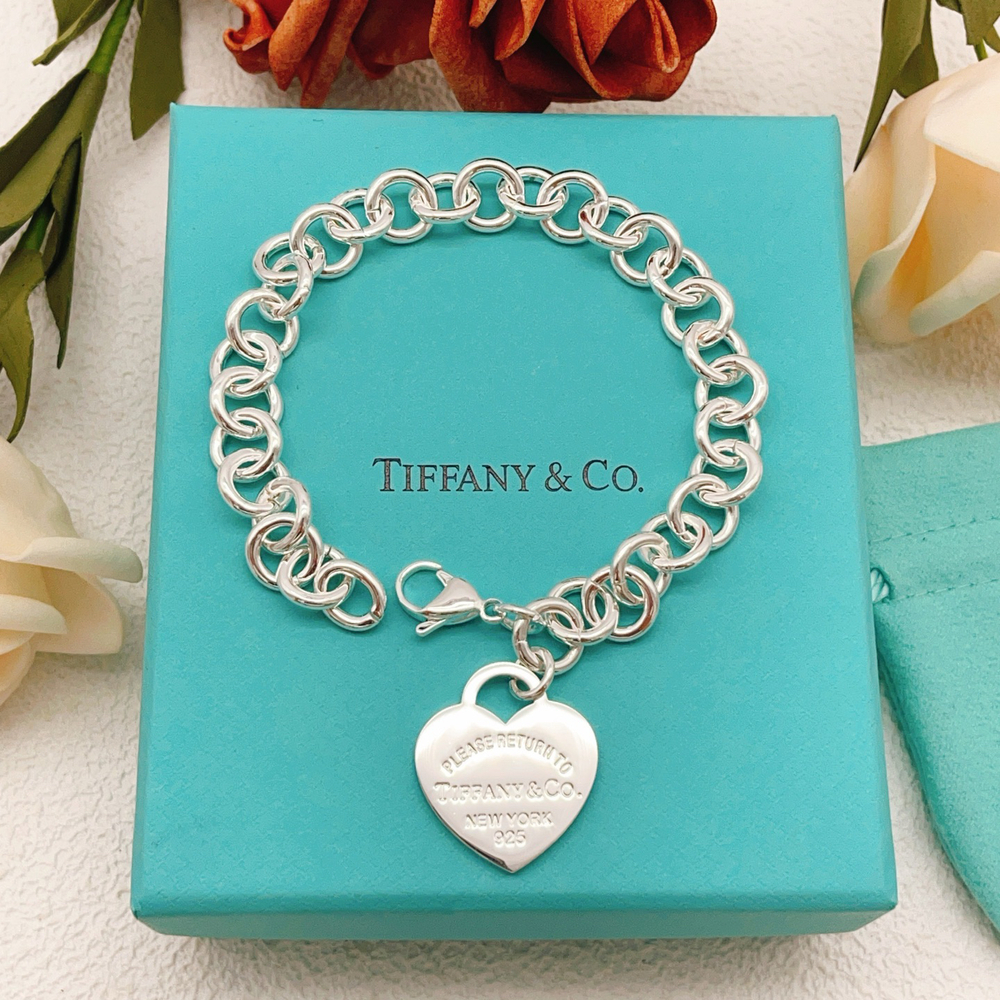 Tiffany & Co. Sterling Silver Heart Tag Charm Bracelet - Silver